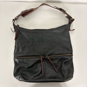 Cynthia Rowley Black Leather Large Hogo Purse with Brown Strap